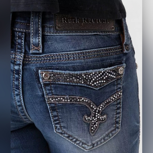 Rock Revival Buckle "Vivian" Low Rise Straight Leg Blue Jeans | Women's Size 28 - Picture 3 of 15